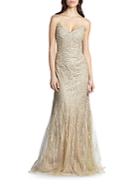 Rene Ruiz Strapless Embroidered Tulle Gown