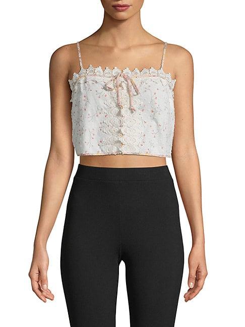Bcbgeneration Lace-trimmed Cotton Cropped Top