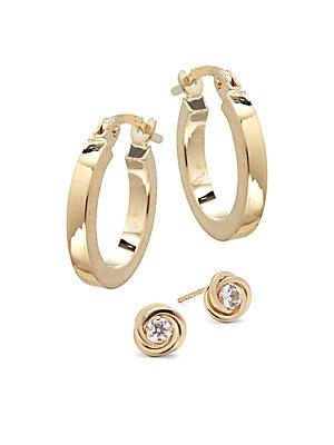 Saks Fifth Avenue White Topaz & 14k Yellow Gold Hoop & Knot Earrings