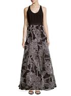 Carmen Marc Valvo Embroidered Crepe Organza Gown
