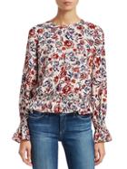 Scripted Floral Bell-sleeve Blouse