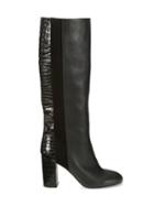 Aquazzura Eaton Croc-print Leather & Suede Tall Boots