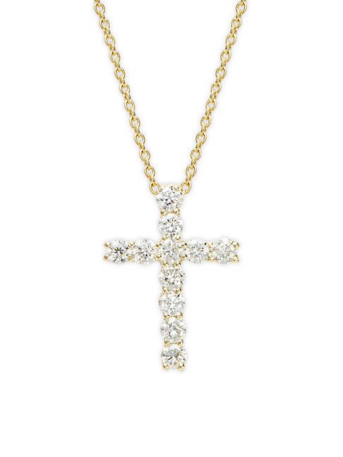 Saks Fifth Avenue 14k Yellow Gold Diamond Cross Pendant Necklace