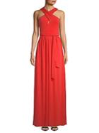 Halston Heritage Cross-neck Fit-&-flare Gown