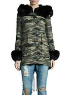Peri Luxe Rabbit And Fox Fur Trim Camouflage Parka