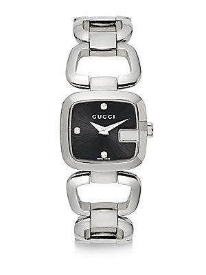 Gucci Strainless Steel & White Sapphire Square Dial Watch