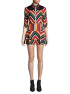 Alice + Olivia Hazeline Rainbow Chevron Stripe Mini A-line Shirt Dress