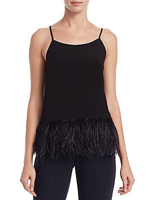 Scripted Feather Trim Tank Top