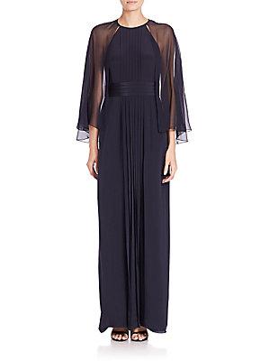 Theia Chiffon Capelet Crepe Gown