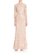 Laundry By Shelli Segal Platinum Sequin Lace Gown