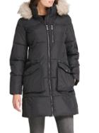 Dkny Quilted Faux Fur-trim Hooded Coat
