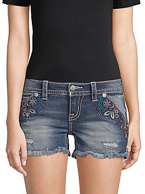Miss Me Embroidered Denim Shorts