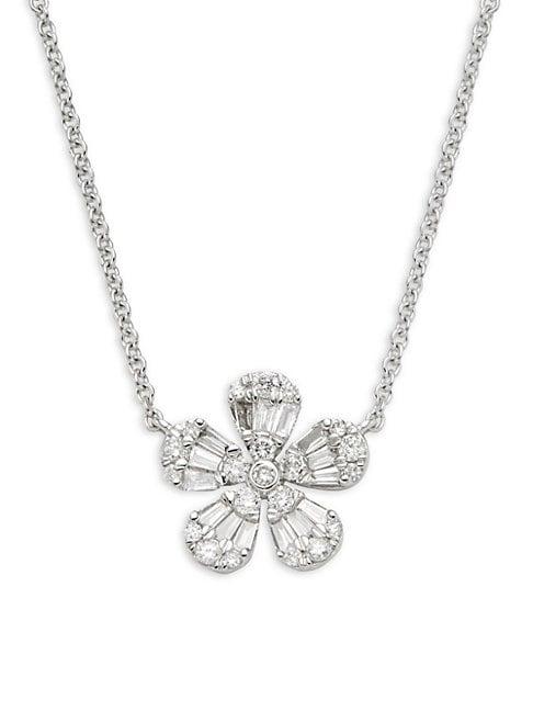 Saks Fifth Avenue 14k White Gold & Diamond Floral Pendant Necklace