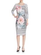 Eci Striped Floral-print Dress
