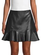 Rebecca Taylor Ruffle Hem Faux Leather Mini Skirt