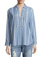 Beach Lunch Lounge Striped Lace-up Denim Blouse