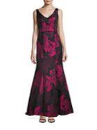 Js Collections Jacquard Plunging V-neck Gown