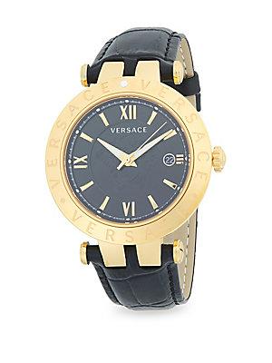 Versace Round Stainless Steel Leather-strap Watch