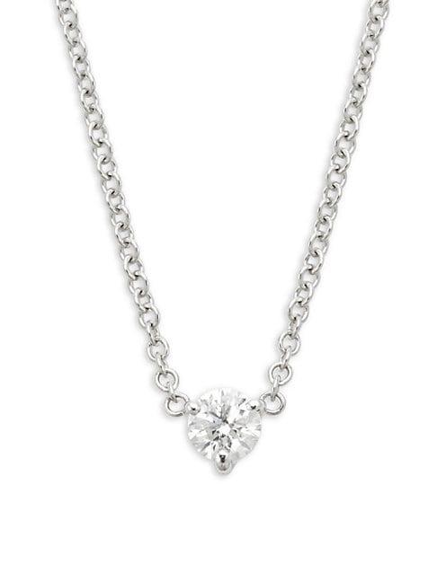 Nephora 18k White Gold & Diamond Solitaire Pendant Necklace