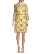 Marchesa Embroidered 3d Floral A-line Dress
