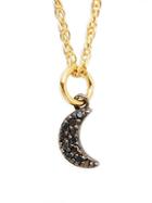 La Soula 14k Gold Black Diamond Crescent Moon Pendant Necklace