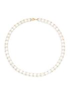 Belpearl 8-9mm White Button Cultured Freshwater Pearl And 14k Yellow Gold Necklace