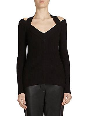 C Dric Charlier Ribbed Cold-shoulder Sweater