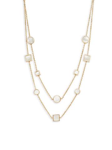 Saks Fifth Avenue Made In Italy 14k Yellow Gold Mother Of Pearl Mixed Pendant Layered Frontal Necklace