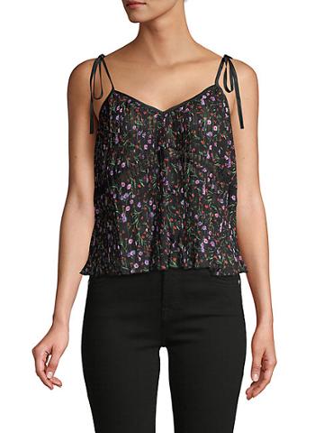J.o.a. Pleated Floral-print Top