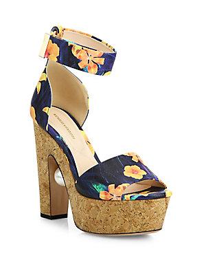 Nicholas Kirkwood Maya Pearly Heel Flower-print Leather Platform Sandals
