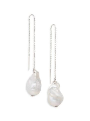 Tara Pearls 14-15mm Baroque White Freshwater Pearl 14k White Gold Threader Earrings