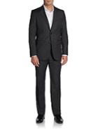 Saks Fifth Avenue Black Slim-fit Striped Wool Suit