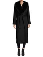 Sofia Cashmere Fox Fur Collar Long Wrap Coat