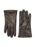 Portolano Pleated-trim Leather Gloves