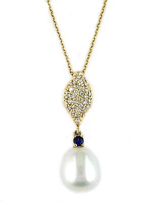 Effy 14 Kt. Yellow Gold Pearl And Diamond Pendant Necklace