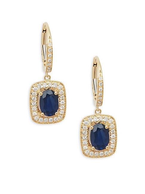 Effy Diamond & Sapphire 14k Yellow Gold Drop Earrings