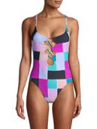 Red Carter Lace-up Colorblock Swimsuit