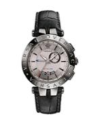 Versace V-race Gmt Alarm Stainless Steel & Leather Strap Watch