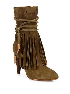 Ash Bird Fringed Suede Point-toe Booties