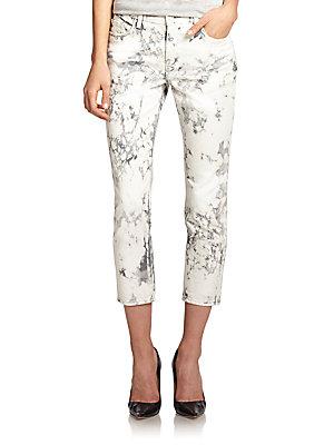 J Brand Aubry Low-rise Cropped Marble-print Skinny Jeans