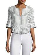 Bcbgmaxazria Striped Ruffled Bell Sleeves Cropped Top