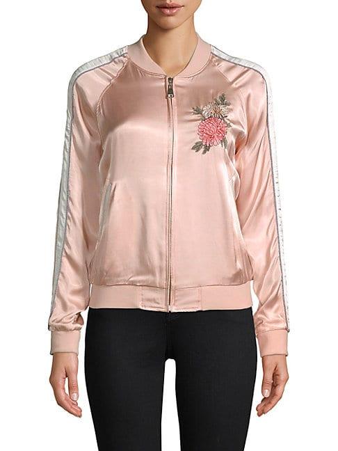 Ei8ht Dreams Floral Embroidered Satin Bomber Jacket