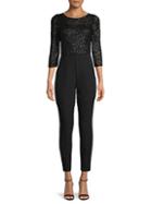 Adrianna Papell Quarter-sleeve Sequined Jumpsuit