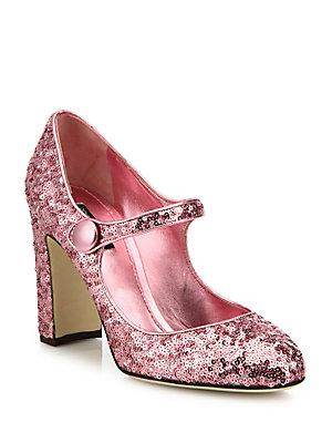 Dolce & Gabbana Sequin Mary Jane Block-heel Pumps