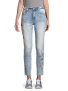 Driftwood Jackie Floral Embroidered Raw-edge Skinny Jeans