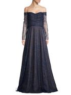 Rene Ruiz Collection Off-the-shoulder Overlay Flare Gown