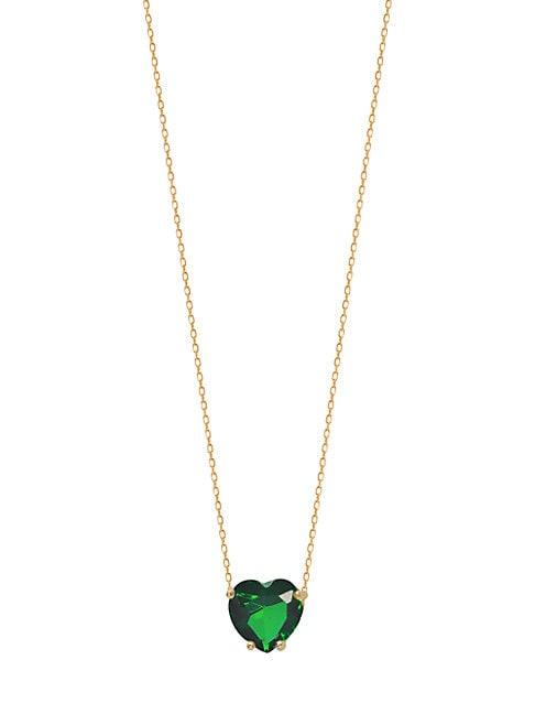 Gabi Rielle 22k Gold Vermeil & Green Crystal Heart Pendant Necklace