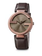 Gucci Interlocking Brown Pvd Stainless Steel & Leather Strap Watch
