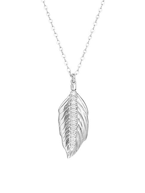 Nephora 14k White Gold & Diamond Feather Pendant Necklace