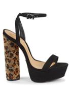 Schutz Adenia Leopard Embellished Suede Platform Sandals
